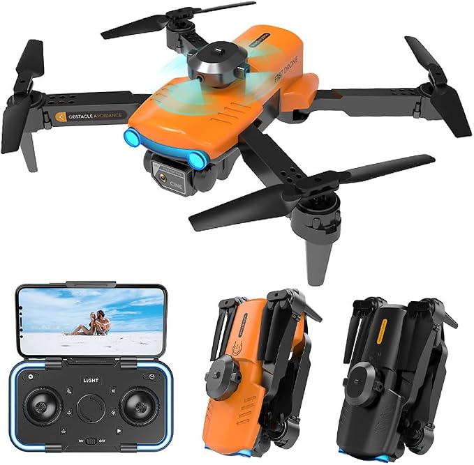 F187 Foldable Drone with 4K HD Dual Camera, Obstacle Avoidance, Colorful LED Lights, Long Flight Time, Auto Return, HD Aerial Photography Quadcopter
