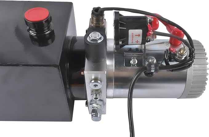 6 Quart Metal Reservoir, Single Acting, 12V DC Steel Hydraulic Pump Power Unit, 2 GPM Flow Rate, 3200 PSI Max Pressure, SAE #6 Ports for Dump Trailers, Car Lifts, DIY Hydraulic Systems