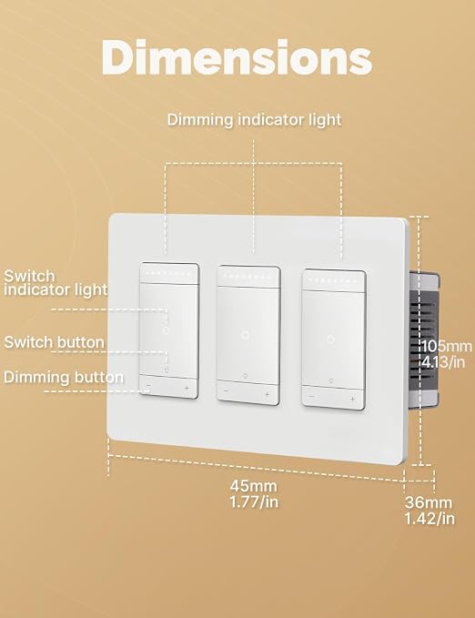 MOES 3 Way Smart Star Ring Dimmer Switch, 2.4GHz WiFi Dimmable Light Switch,Neutral Wire Required, Smart Life APP Remote Control, Works with Alexa & Google Assistant, Timer & Schedule White 3 Gang