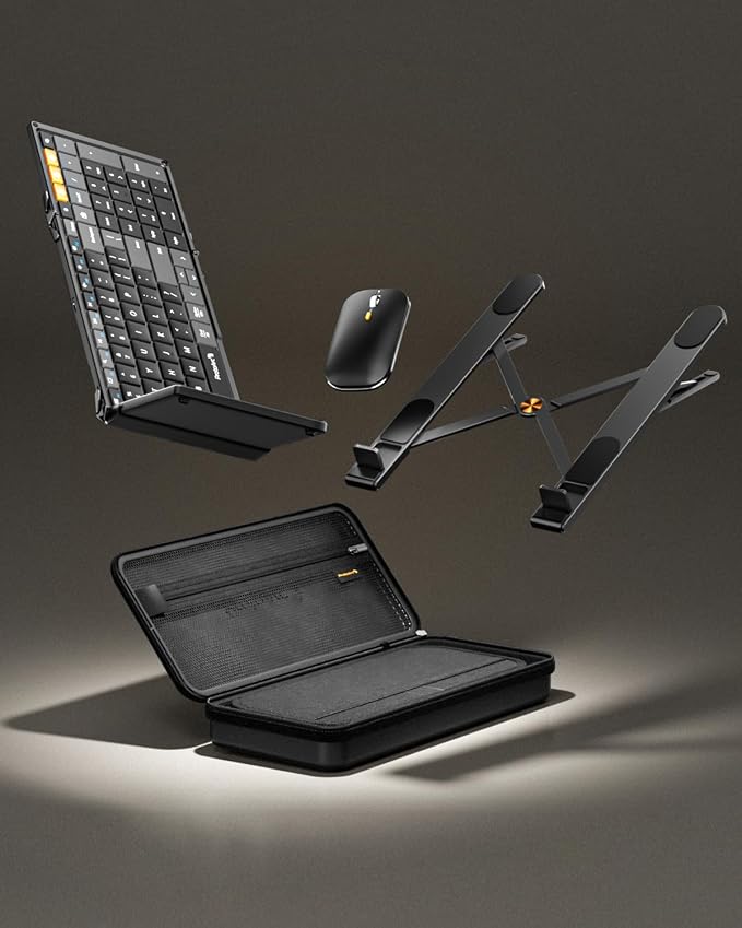 ProtoArc XKM01 CaseUp Foldable Bluetooth Keyboard Mouse Combo | Portable with Laptop Stand, Mobile Work Solution for On-the-Go, Compatible with Laptop PC Macbook, Windows Mac OS