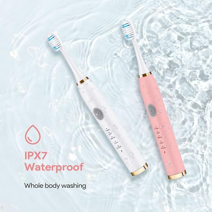 Dnil 2-Pack Rechargeable Sonic Toothbrush for Adults, Long-Lasting Battery Operated, 35,000 VPM Fast Brushing, Includes 10 Brush Heads and 5 Mode Options for Personalized Oral Care (White & Pink)