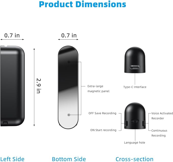 128G Magnetic Voice Activated Recorder,40 Days Continuous Recording Device,5000mAh Audio Recorder with AI-Intelligent Triple Noise Reduction,Voice Recorder with Playback for Work Lectures Meeting