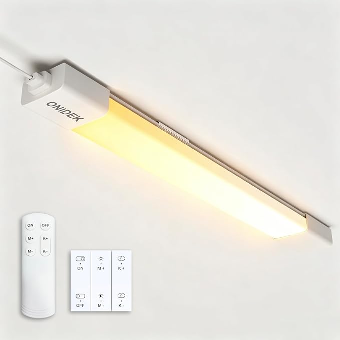 ONIDEK Under Cabinet Lights with Plug. 2700K-6500K Dimming and Color. with Wireless Control Panel and Remote Control.36W 3600LM for Garage, Kitchen, Bathroom, Closet, Office (45 inch)