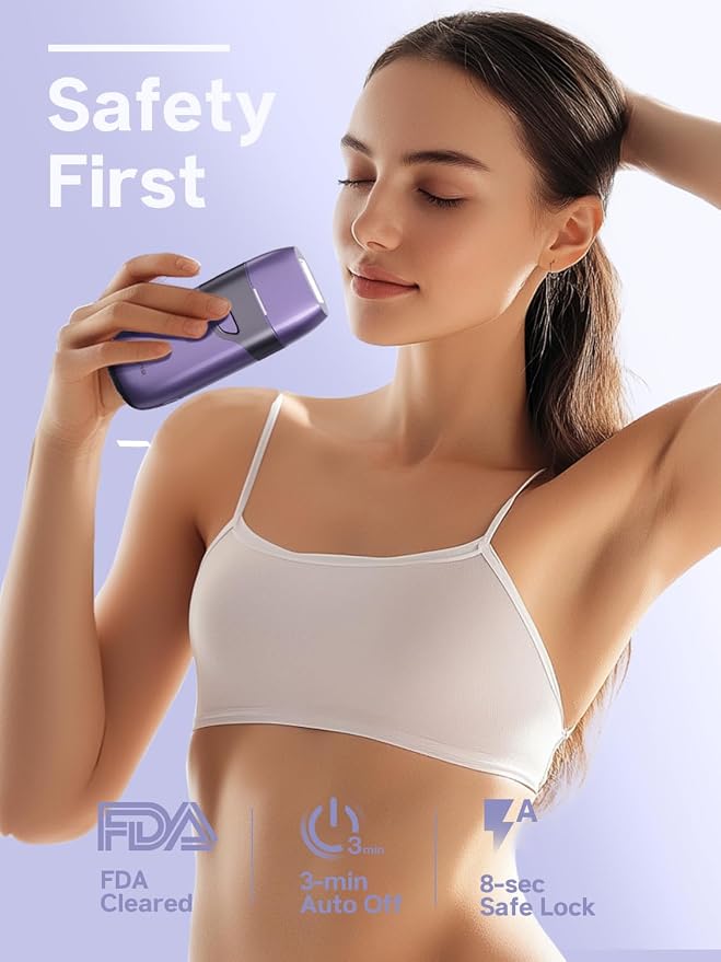 Blex Mini Laser Hair Removal for Women and Men, IPL Laser Hair Removal Device, 201g Mini-Sized Design, 2 in 1 with Skin Rejuvenation, Painless at-Home Hair Remover, Purple