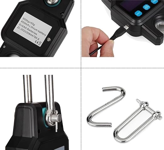 300kg Rechargeable Digital Eletronicos Scale Backlight Hanging Hook Scale Fishing Travel Weighing Scale(Black)