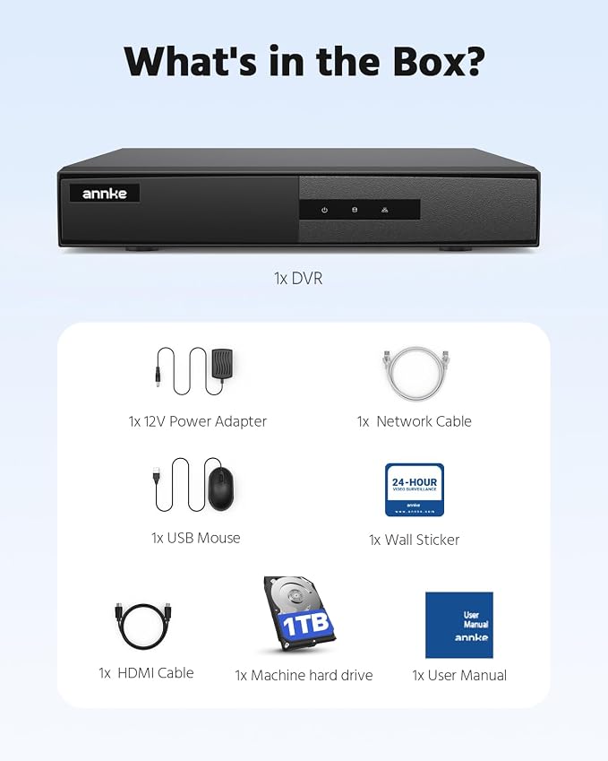ANNKE 8 Channel DVR for Security Camera, 3K Lite Hybrid 5-in-1 CCTV Digital Video Recorder, Supports 8CH TVI/AHD/CVI/CVBS Analog & 2CH IP Cameras, 24/7 Recording for Home Surveillance, 1TB HDD, Black