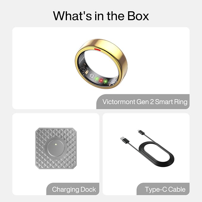 Smart Ring Pro, No App Subscription, Sleep & Activity Tracker with Heart Rate Monitoring, 7 Days Battery Life, IP68 Waterproof Fitness Ring, Compatible with iOS & Android(Matte Gold,12)