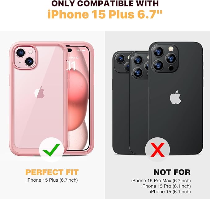 Diaclara Designed for iPhone 15 Plus Case 6.7 Inch,Upgraded Full Body Rugged Clear Bumper Case with Built-in Privacy Screen Protector for iPhone 15 Plus,Pink