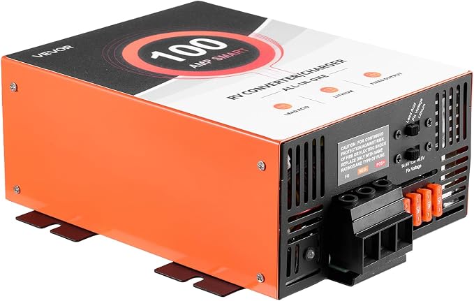 VEVOR RV Power Converter, 100 Amp, 110V AC to 12V DC RV Converter Battery Charger, Multi Stage Smart Charging, 13V to 16.5V Operating Range, Compatible with Lithium & Lead Acid Battery, for Camper