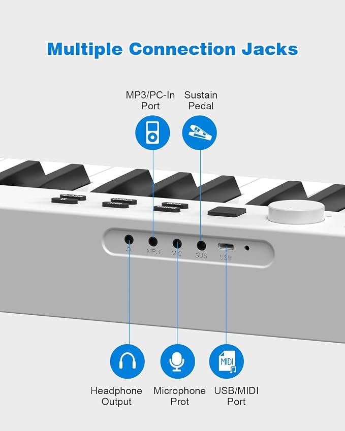 Folding Piano Keyboard 88 Key, Portable Piano Keyboard with Standard Semi Weighted Key, Foldable Piano Support Bluetooth/MIDI with Pedal, Speakers, Ideal for Beginner and Adult