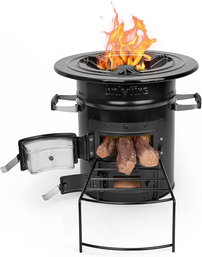 Onlyfire Cast Iron Rocket Stove – Heavy Duty Portable Wood Burning Camp Stove for Outdoor Cooking, Patio, Survival – High Fuel Efficiency, Low Smoke, Supports Pots & Dutch Oven, 12.7x12.7x11.4 in