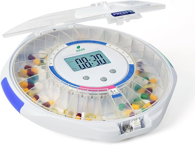 28-Day Automatic Pill Dispenser for Elderly with Alarm, Sound/Light Alerts, Locked Pill Dispenser Machine for Seniors/Dementia, Timed Pill Dispenser Machine for Prescriptions & Vitamins, Frosted Lid