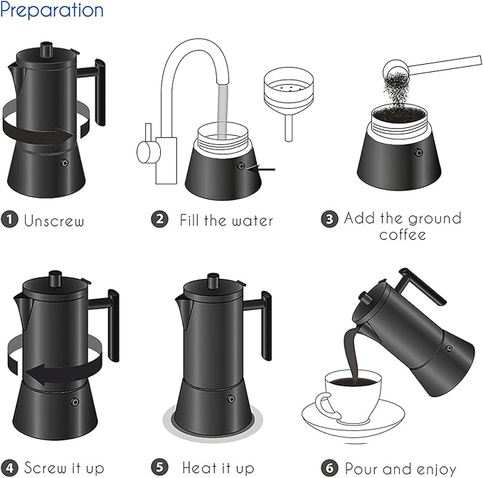 Easyworkz Diego Stovetop Espresso Maker Stainless Steel Italian Coffee Machine Maker 4Cup 6.8 oz Induction Moka Pot, Matte Black