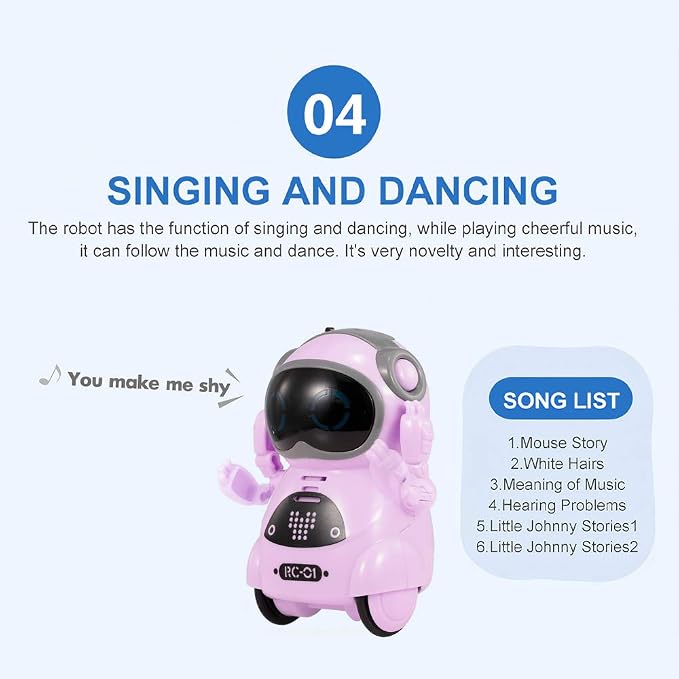 GoolRC Mini Pocket Robot, with Interactive Dialogue Conversation, Voice Recognition, Singing and Dancing, Electric Small Robot Gift (Pink)