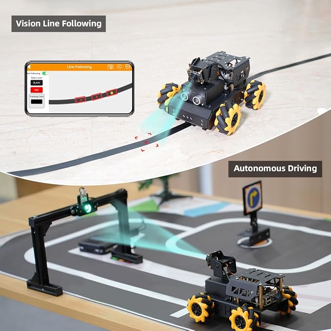 TurboPi Robot Car for Raspberry Pi AI Vision Camera Programmable Smart Robot Car Kit, Color Sorting Line Tracking Target Recognition Obstacle Avoidance, Support Python Linux, with RaspberryPi 5 8GB