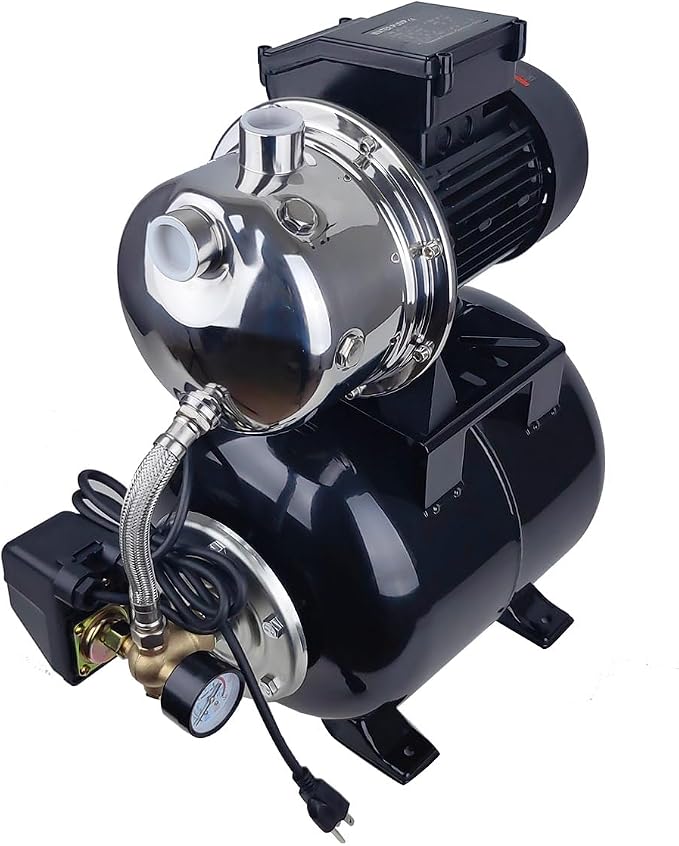 1.6HP Shallow Well Pump with Pressure Tank, 898GPH, 115V,Stainless Steel Automatic Water Booster Jet Pump, 157.5FT Centriffugal Pump for Home Garden Lawn Sprinkler Irrigation