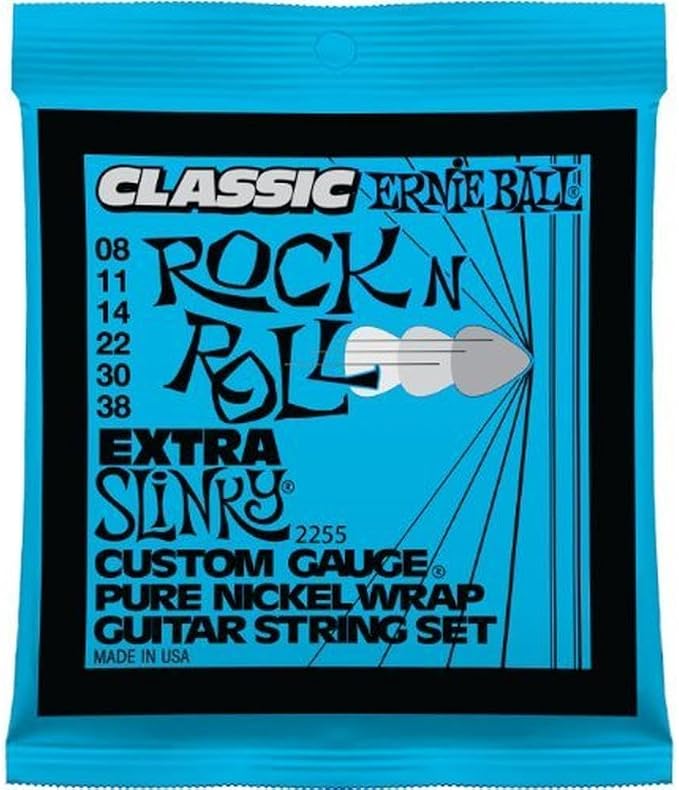 Ernie Ball Extra Slinky Classic Pure Nickel Electric Guitar Strings, 8-38 Gauge (P02255)