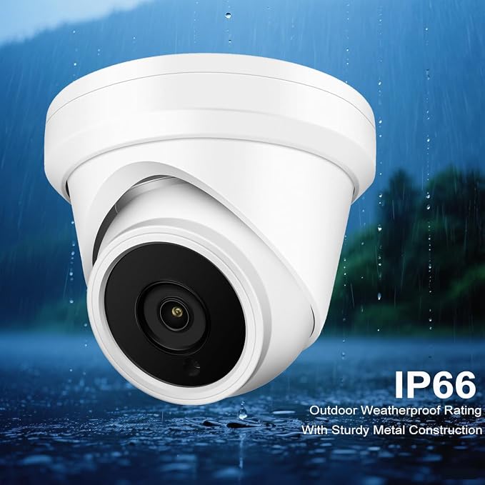 4MP PoE IP Turret Dome Camera, 2.8mm Wide Angle, H.265, CCTV Security Camera Outdoor Rated Waterproof IP66,NDAA Compliant (Regular IR)