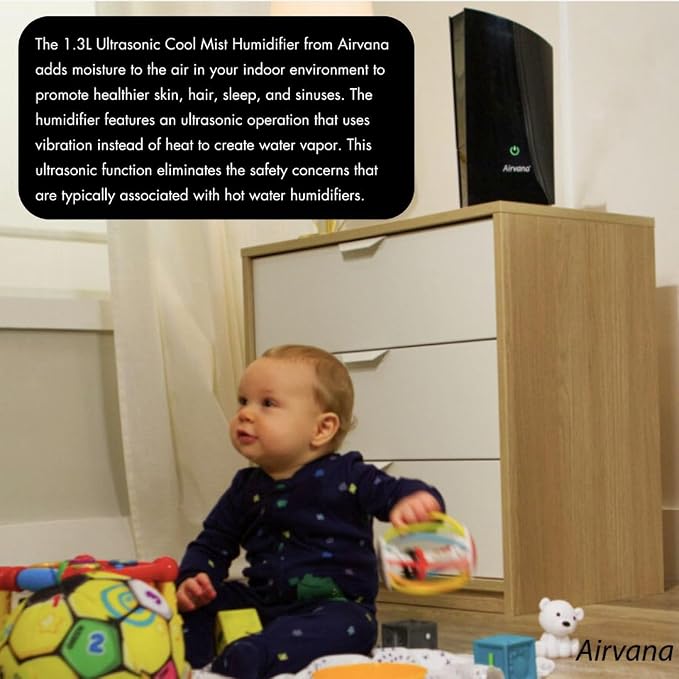 Airvana 1.3L Ultrasonic Cool Mist Humidifier, Black