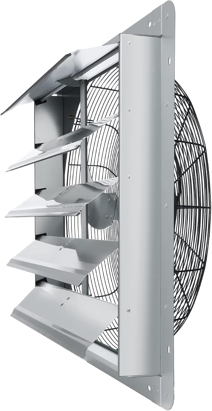 VEVOR 24'' Exhaust Fan, Wall Mounted Attic Fan with Variable Speed, 3320 CFM, Automatic Shutter, Ventilation and Cooling, Silver, Fan Only