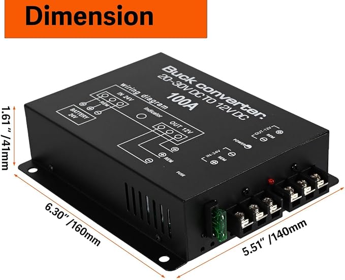 DC 24V to 12V Step Down Voltage Converter, 100A 1200W DC Buck Converter Voltage Regulator for Car, Truck and Vehicle