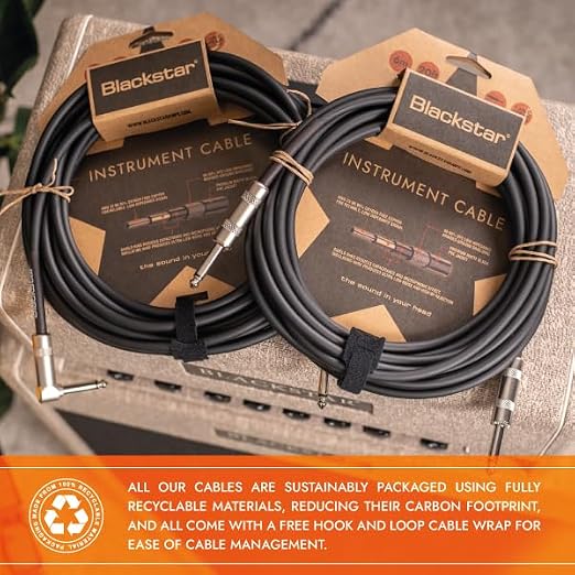 Blackstar 6m (20ft) Instrument Cable Straight ¼” Jack to Angle ¼” Jack for Bass/Electric Guitar/Electro-Acoustic/Keyboard/Amp (BSCABLESTD20FTSA)