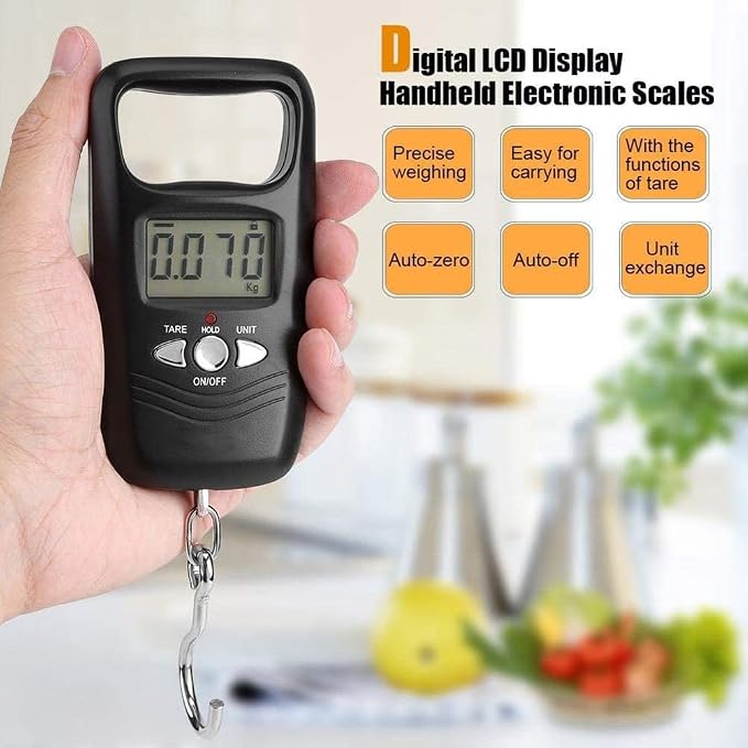 Luggage Scale 50kg LCD Digital Hanging Scale Electronic Pocket Hook Scales with Backlight for Travel Family Shopping Fishing and Other Outdoor Activities (Black 50kg/10g)