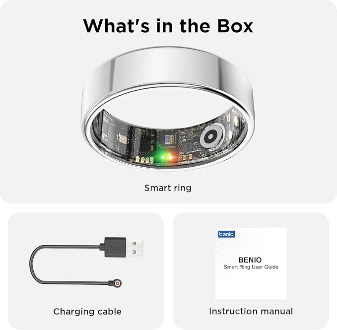 BENIO Gen 2 Smart Ring for Women & Men, Heart Rate,Fitness Tracker with Sleep,Step/Sleep/Blood Oxygen/Heart Rate Tracker, 5ATM Waterproof for iOS and Android,No Subscription