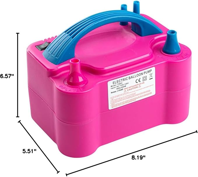 Restaurantware Balloonify 600W Electric Air Pump 1 Portable Balloon Inflator - Dual Modes Two Nozzle Sizes Pink & Blue Plastic Air Pump for Balloons 110V powerchord Double Inflation Design