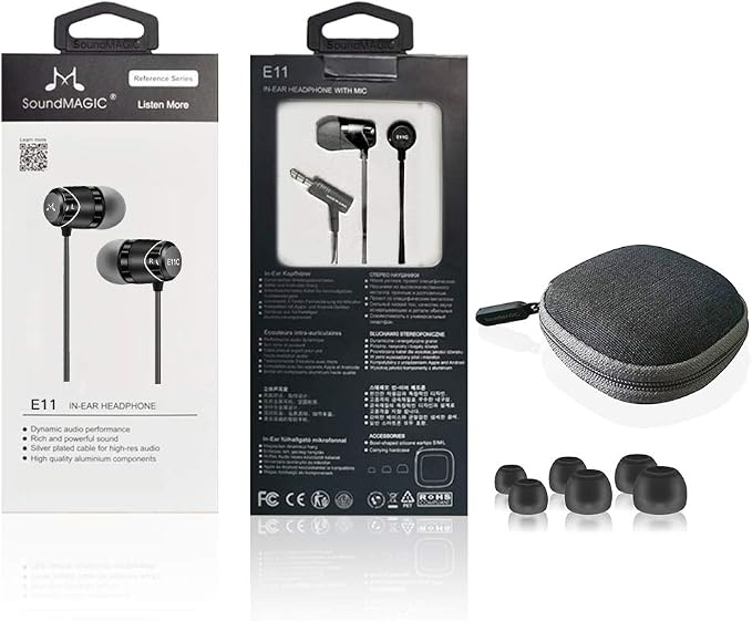 SoundMAGIC E11 Wired Earbuds No Microphone HiFi Stereo Earphones Noise Isolating in Ear Headphones Powerful Bass Tangle Free Cord Black