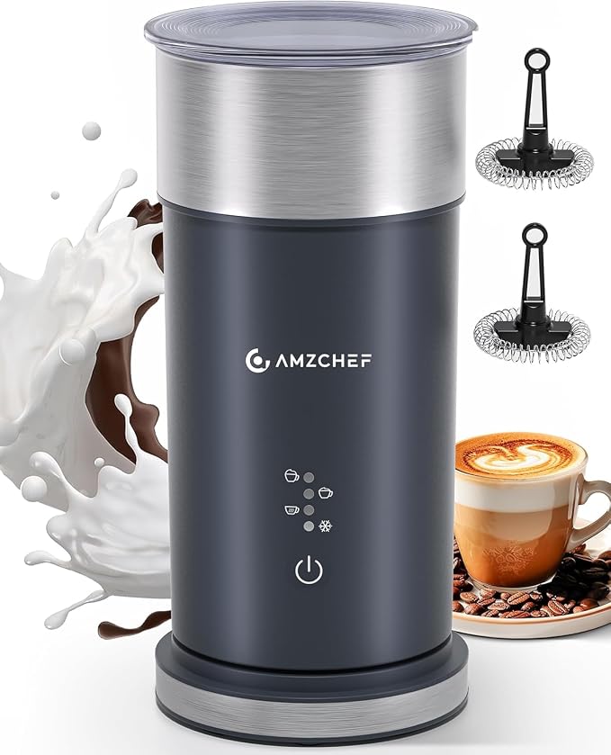 IPX6 Waterproof Electric Milk Frother and Steamer – 4-in-1 Coffee Frother for Hot & Cold Foam, Single-Button Control, Quick 80s Frothing