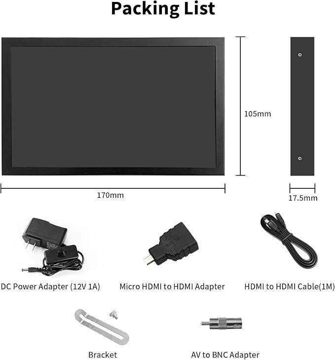 CUQI 7 Inch Small Monitor, 1024×600 IPS Mini Monitor with Built-in Speakers/HDMI/VGA/AV Input for Raspberry Pi, PC, TV, DVD, CCTV
