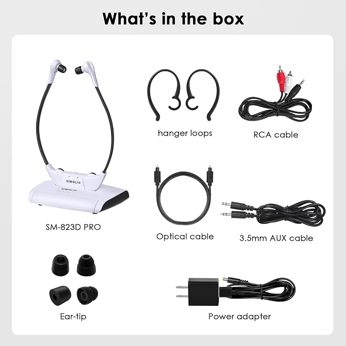 SIMOLIO Wireless Headphones for TV Watching w/Clarified Dialog, 164FT Range TV Headset for Seniors w/Balance Control & Enhanced Voice & Transmitter/Charging Dock, Gifts for Elderly, No Audio Delay