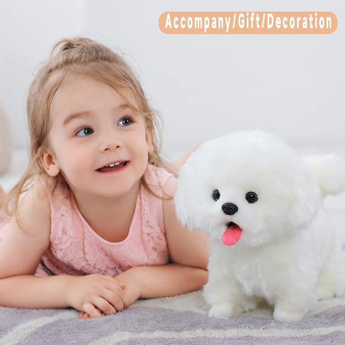 CU-MATE Electronic Walking Dog Toy, Interactive Plush Maltese Puppy, Realistic Interactive Pet Toy Dog, Walking, Barking, Wagging Tail & Talking, Present Gifts for 3+ Year