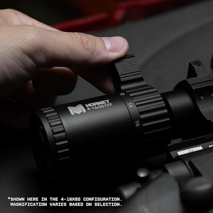 Monstrum Hornet 4-16x50 FFP Rifle Scope | Includes Zero Stop, Bubble Level Scope Rings, and Detachable Sunshade