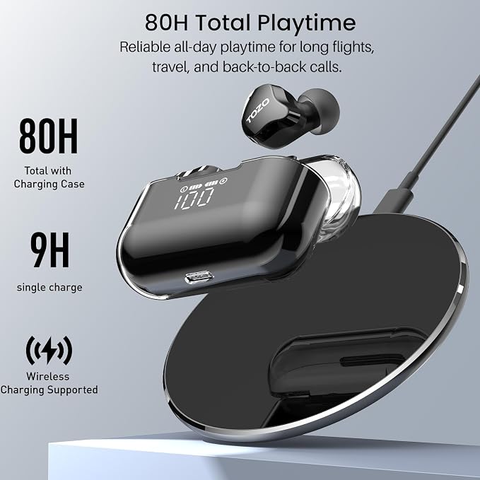 TOZO T18 AI Translation Wireless Earbuds Real-Time, IPX8 Waterproof Bluetooth Headphones, 4 Mic Clear Calls, 80H Playtime, Wireless Charging Case, Stereo Bass, 32 Customized EQ via App