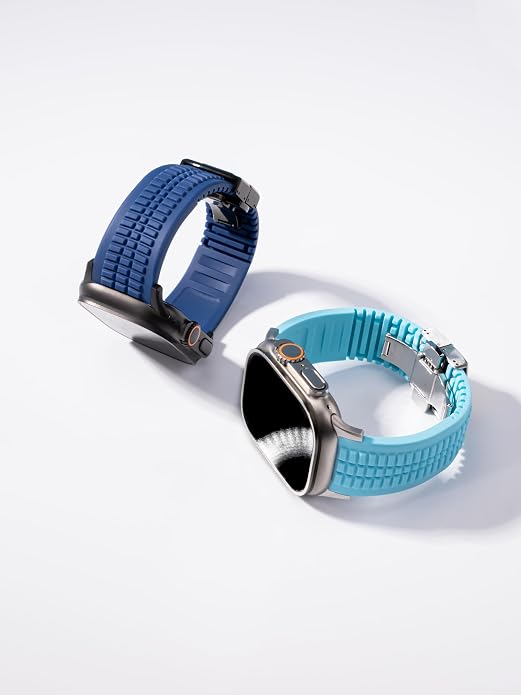 Silicone Watch Band Compatible with iWatch Ultra 2 / Ultra/Series 10 9 8 7 (44mm 45mm 46mm 49mm), Sport bands with Folding buckle, Rugged Heavy Duty Modern Design for Men
