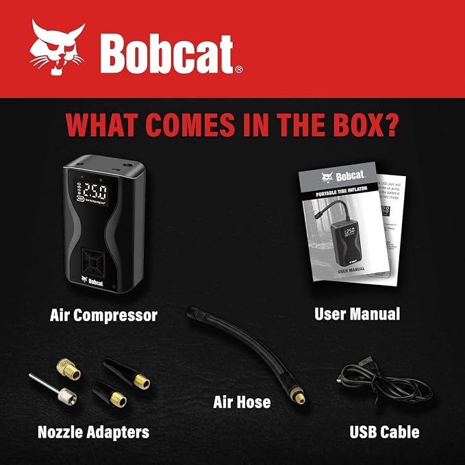 Bobcat Tire Inflator Portable Air Compressor 4000 mAh – 150 PSI - Fast Inflation Cordless Air Pump for Car Tires with Digital Pressure Gauge – Portable Air Pump for Car, Motorcycles, Bikes & Balls