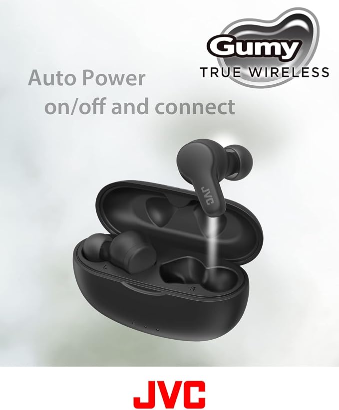 JVC Gumy True Wireless Earbuds, Bluetooth 5.3, Charging Case, 24-Hour Playback, IPX4 Water Resistant, Comfortable Secure Fit with XS/S/M/L Earpieces, Built-in Mic for Calls, iPhone/Android/PC - HAA7T2