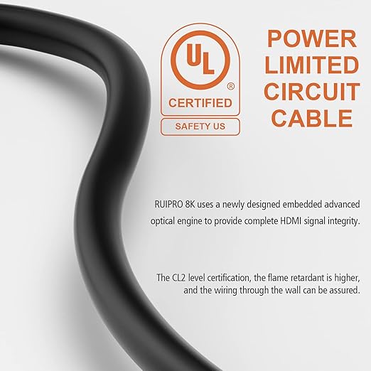RUIPRO 8K HDMI Fiber Optic Cable CL2 Rated 265 Feet 48Gbps 8K60Hz 4K120Hz Dynamic HDR HDCP2.2/2.3 for RTX4080/4090/3080/3090, Xbox S/X, PS5/4, AVR, Projector, LG/Samsung/Sony TV