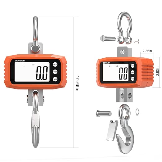1000kg Digital Crane Scale & Hanging Scale - Aluminium House Stainless Steel Handle| Multi-Use for Gym, Hunting, Travel (Luggage), Farming, Fishing | High-Precision LCD Display, Orange