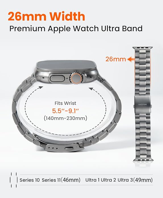 Titanium Watch Band Compatible with Apple Watch Ultra 3 & Ultra 2 1 49mm - 26mm Wide-Body Metal Apple Watch Ultra Band with Scratch Resistant DLC Coating for men - CRNS01 Business Series