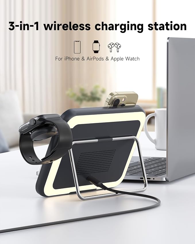 3 in 1 Wireless Charging Station for Apple Magnetic Charger Station for iPone& Apple Watch& Airpods (Black)