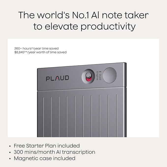 Plaud Note AI Voice Recorder, Note Taker w/Case, App Control, Transcribe & Summarize with AI, 112 Languages, for Meetings, Calls, Lectures, Professionals, Teams, Dark Blue Case, Non-Pro Version