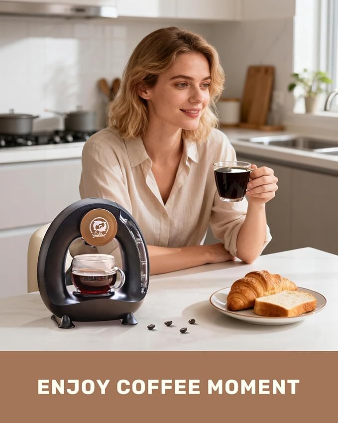 i Cafilas 2-in-1 Coffee Maker, Fast Brew in 1.5mins, Single Serve Coffee Machine Compatible with K-Cup Pods & Ground Coffee, 1400W with 20s Preheat, Compact for Home,Small Place,Office & RV, 8oz,Black