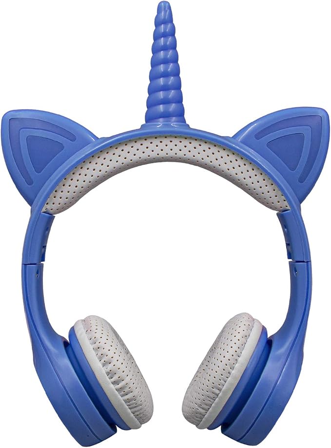 Unicorn Kids Bluetooth Headphones,15 Hours Play time, Toddler Bluetooth Headphones for Girls Boys Laptop Phones,Led Light Up Kids Wireless Headphone for Birthday Travel School Gifts (Blue)