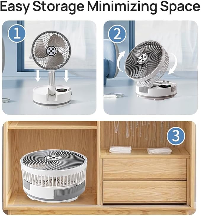 8 inch Portable Fan-Battery Operated Fan, Oscillating Rechargeable Fan with 20000mAh, Remote Control LED Lights, 72HR Run Time, Outdoor Portable Foldable Fan for Camping&travel (White