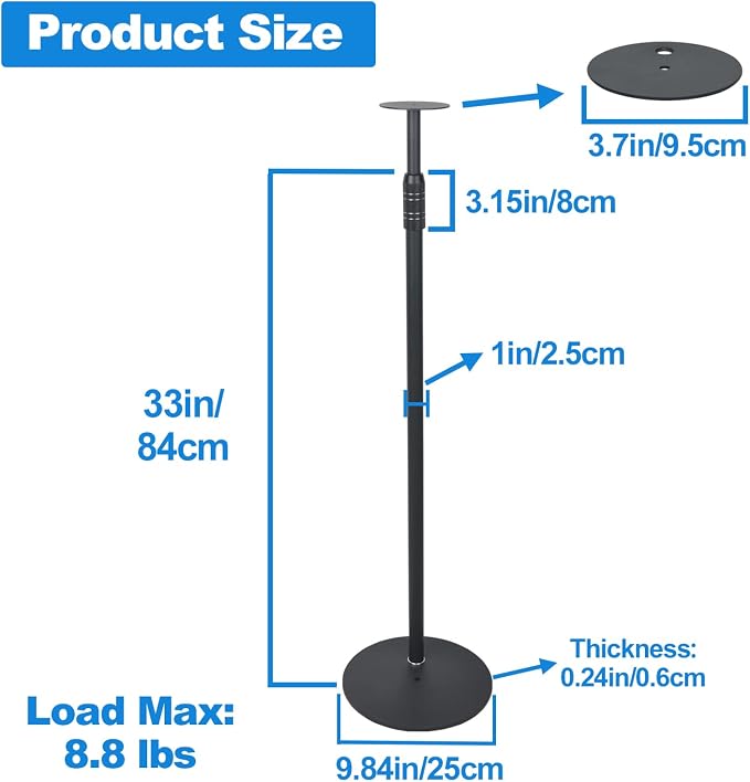 Speaker Stands for Sonos Era 100 or Era 100 SL,Adjustable Height from 33" to 47",Easy DIY Assembly,HD-628,2 Packs,Black