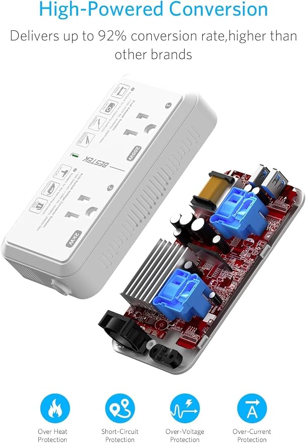 BESTEK US to UK Plug Adapter Voltage Converter 2000W 220V to 110V Converter with 2 USB Ports and Type G Adapter for UK Ireland Scotland and Hong Kong