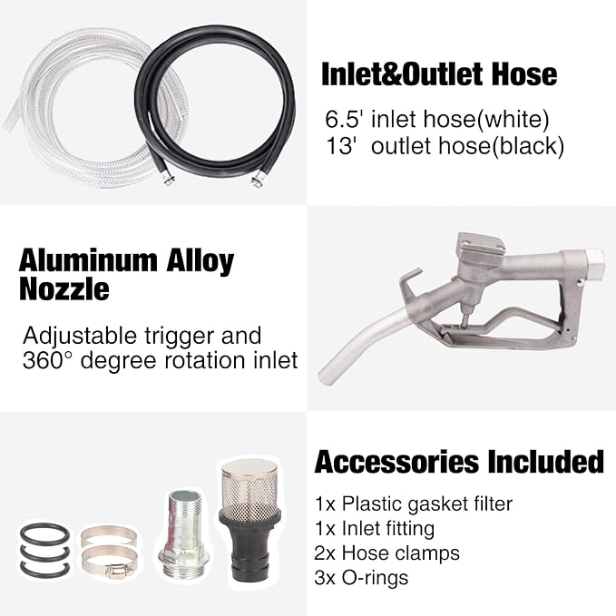 TOPWAY 110V AC 16GPM Electric Self-priming Oil Fuel Diesel Kerosene Biodiesel Transfer Pump Kit w/Discharge Hose & Nozzle